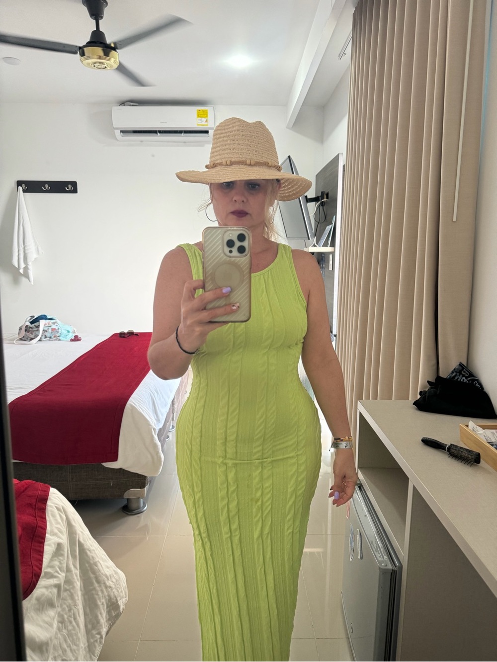 Sleeveless Lime Green Maxi Dress - Fitted Ribbed Design